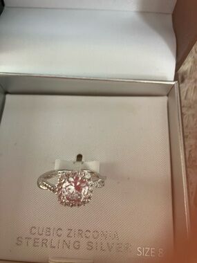 Sterling Silver Halo Ring with White Cubic Zirconia - Size 8